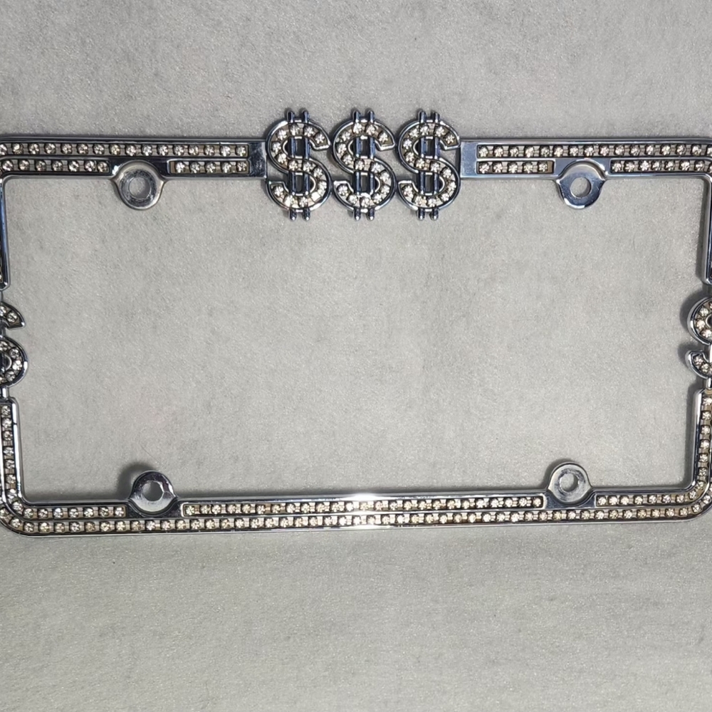 License Plate Frame Bracket Bling $$$ Dollar Signs heavy Stainless